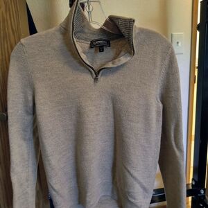 Express Men's Heather Gray Quarter-Zip Merino Wool Sweater